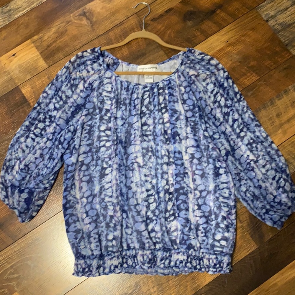 Cathy Daniels blue/white blouse Sz XL